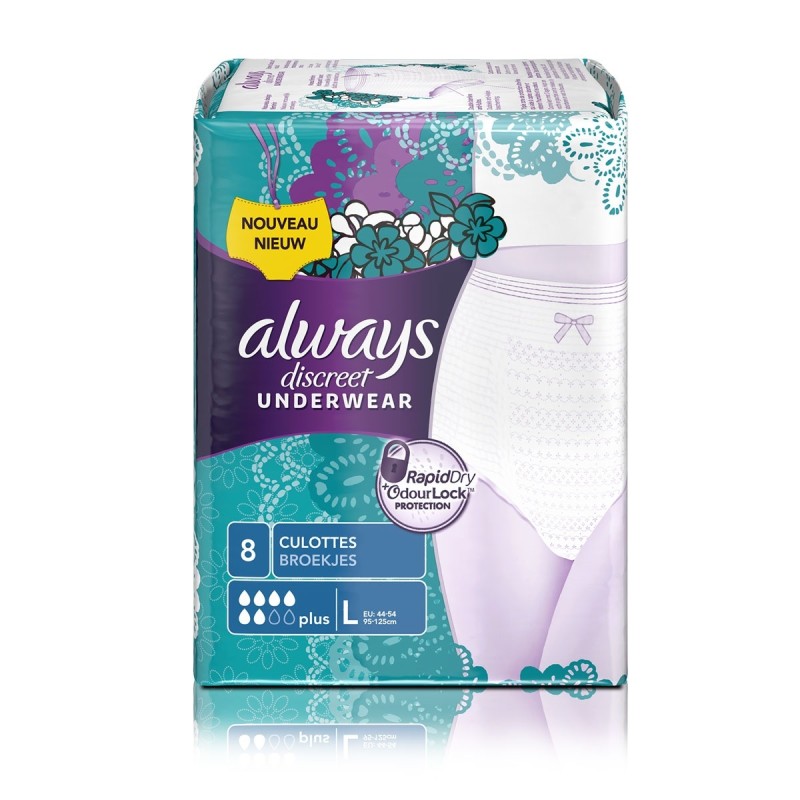 Always Discreet Pants Plus Large 8 protections disponible sur